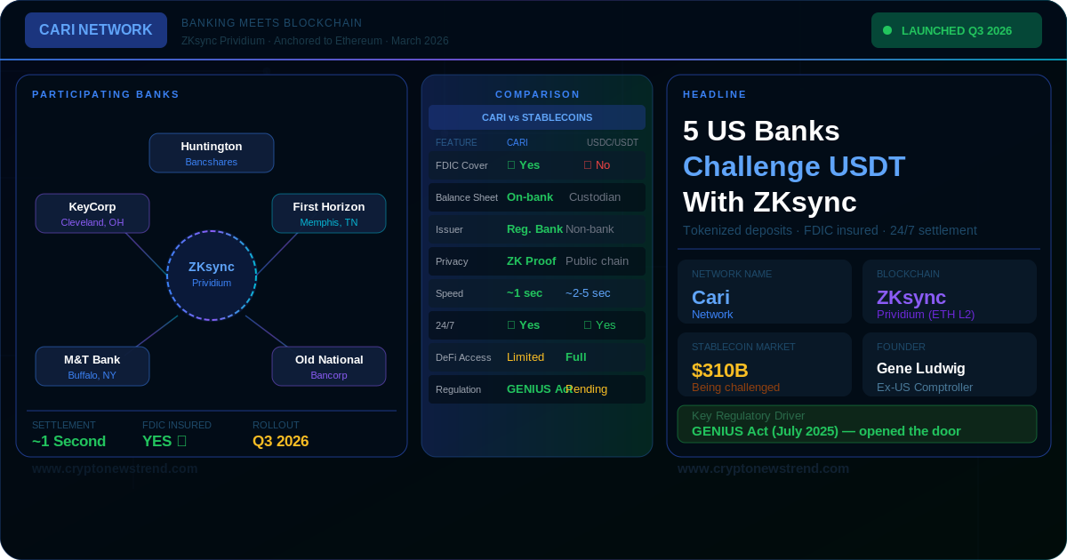 美国银行在 ZKsync 上推出 Cari 网络,以应对 USDT 和 USDC 的竞争对手
